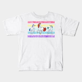 Rainbow Unicorn Trio — Dancing Uniquorns Illustration series Kids T-Shirt